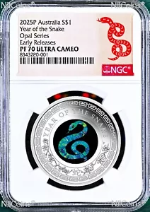 2025 Australia OPAL LUNAR Year of the Snake 1 oz Silver Proof Coin NGC PF70 ER - Picture 1 of 4