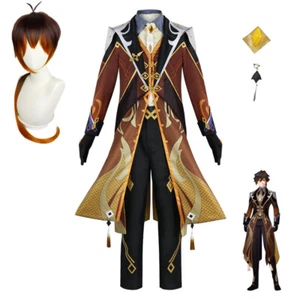 Cosplay Game Genshin Impact Zhongli Costume Wig Uniform Outfit Men's Fancy Dress - Picture 1 of 15