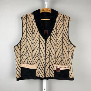K.D. Spring Reversible Vest Womens Large Chenille Stripe Black Tan Full Zip - Picture 1 of 8