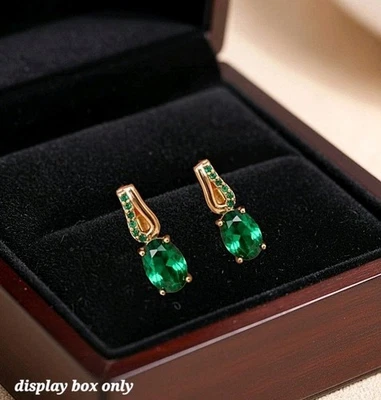 Pendientes colgantes de oro rosa de 14k duquesa verde esmeralda piedra de Swarovski creada en laboratorio  Foto 1 de 4