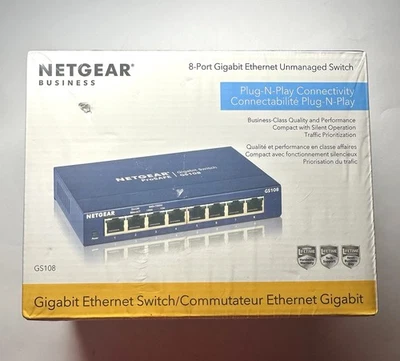 NETGEAR GS108(GS108-400NAS) 8 Port Gigabit Ethernet Unmanaged Switch *SEALED* - Image 1 of 4