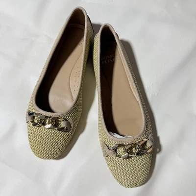 Donald Pliner Mujer Raya Tejido Ballet Plano Beige Talla 10 Foto 1 de 4