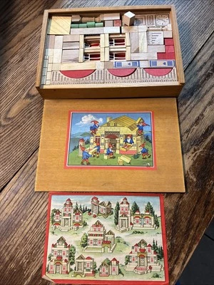 Vintage German Wooden Children's Toy Building Blocks In Box COMPLETE 40's 50's - Image 1 of 4