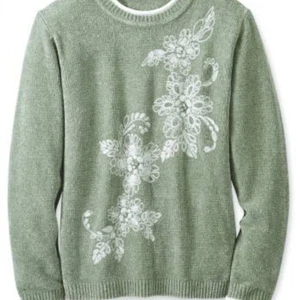 Suéter Alfred Dunner Para Mujer Talla MP Verde Suave Bordado Floral Informal  - Imagen 1 de 5