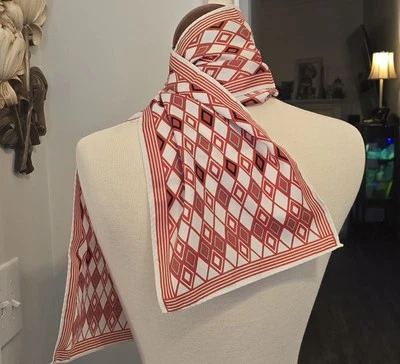 Harlequin Pattern Vintage Scarf Red Black White 9x41 Inches - Image 1 of 4