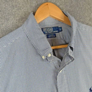 Polo Ralph Lauren Shirt Mens Large Grey Check Long Sleeve Oversize Boxy 90s - Picture 1 of 12