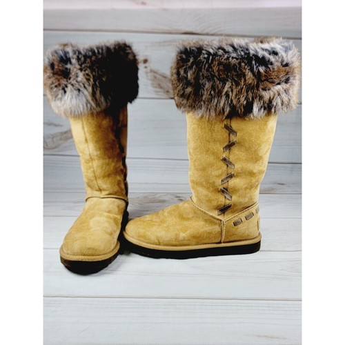 Stivali UGG Australia Rosana stile polsino pelliccia 1008044 lana castagno stivali marroni taglia 7