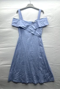 Warehouse Damen hellblau Midi breite Träger Sommerkleid Gr. 12 Leinenmischung Reißverschluss - Bild 1 von 15