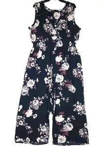 Xhilaration Damen Jumpsuit Gr. XL Blumenmuster ärmellos V-Ausschnitt gesmokt - Bild 1 von 19