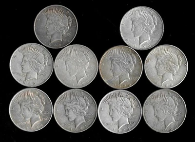 TEN (10) Peace Dollars (1922-25) 90% Silver  Lot D11-1 - Image 1 of 3