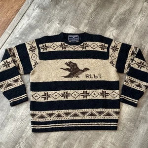 Vintage Polo Sport Ralph Lauren-Mallard Duck-Wool/Silk-Hand Knit Sweater-Sz L - Picture 1 of 18