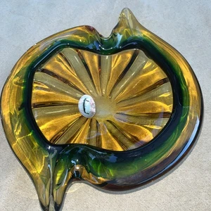 Posacenere MCM Veneziano Artglass retrò vintage verde e oro posacenere pesante - Foto 1 di 12