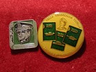 Political   pin  badge  Muammar al-Gaddafi ex Libya president green book