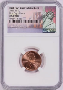 2019 W LINCOLN CENT UNCIRCULATED NGC MS69RD First Day Issue Statue Liberty Label - Picture 1 of 2