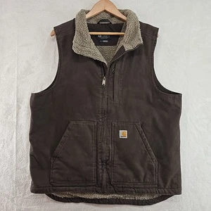 Carhartt Vest Large Loose Fit Sherpa Lined Brown Work Western Heavy Chore - Picture 1 of 10