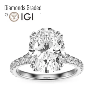 IGI 3.53 CT F VS2 Oval Cut Lab Grown Diamond Engagement Ring 14K White Gold - Picture 1 of 4