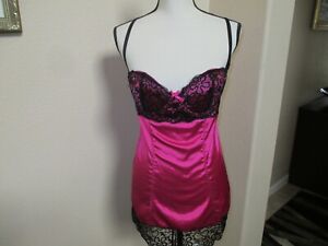 FREDERICK'S HOLLYWOOD Pink & Black Adjustable Strap Built in Bra Nightgown 