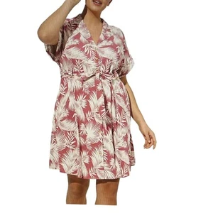 Torrid Mini Rayon Slub Button Front Collared Dress, Shaded Palms, 2, 2X, 18-20 - Picture 1 of 9