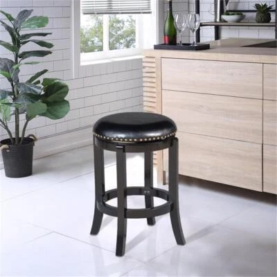 Boraam  Wood Cordova 24.5" Backless Swivel Bar Stool in Black Finish - Image 1 of 4