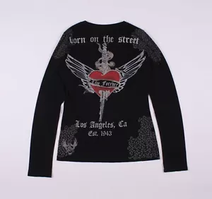 Women's Smet by Christian Audigier Y2K Printed Long Sleeve T-shirt Size S-M? - Picture 1 of 7