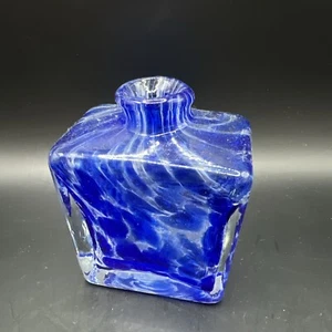 Blown Art Glass Confetti Splatter Sponge Blue White Clear Bottle Vase - Picture 1 of 16