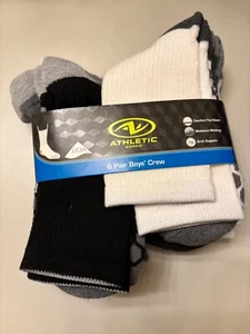 6 Pair Boys Athletic Works Crew Socks fits shoe size S/CH - Picture 1 of 4