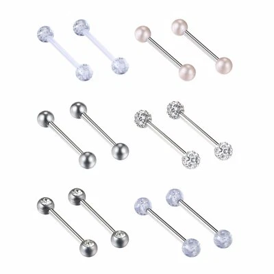 10PCS Surgical Steel Barbell Nipplering Tongue Rings Body Piercing Jewelry 14G - Image 1 of 4