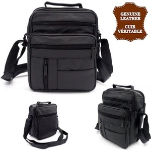 SACOCHE Sac bandoulière Cuir Véritable Hommes Vintage avec Sangle réglable Noir - Picture 1 of 4