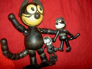 SET of THREE (3) FELIX THE CAT antique, SCHOENHUT 8", 4", & 3" jointed wood toys - Picture 1 of 24