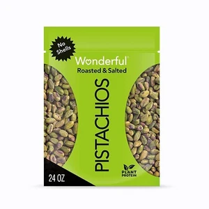 Pistachios, No Shells, Roasted & Salted Nuts, 24 Ounce Resealable Bag, - Picture 1 of 8