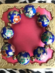Luly Lu "Museum" Antique Floral Ceramic Porcelain Painted Beaded Ball Bracelet - Picture 1 of 6