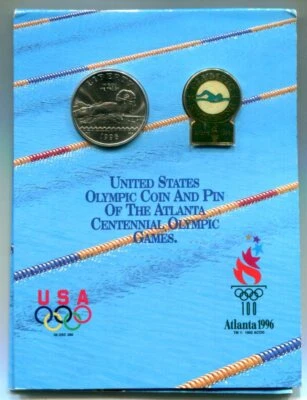 1996-S BU SWIMMING Commem Half Dollar With OLYMPIC PIN SET in Folder Sealed - Image 1 of 4