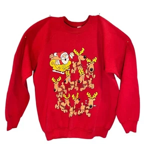 VTG Christmas Sweatshirt Santa Reindeer “I Brake for Chimneys” Double Side Hanes - Picture 1 of 9