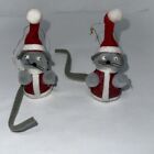 Handmade Christmas Ornaments Set of 2 Mice w. Santa Hats Made From Walnuts Vtg