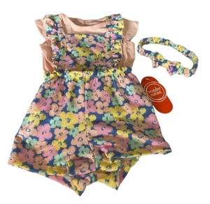 Girl Outfit Romper Shirt Headband Floral Size 3/6M Summer Spring Colorful New - Picture 1 of 8