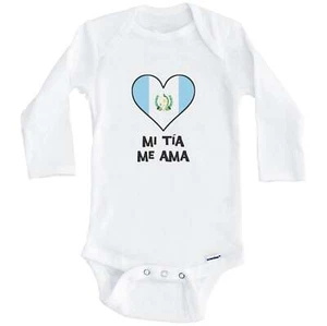 My Aunt Loves Me Spanish Language Guatemala Flag Heart Long Sleeve Baby Bodysuit - Picture 1 of 2