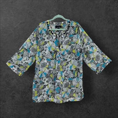 Túnica Evan-Picone Para Mujer 18W Floral Transparente Popover Top Cuentas Manga 3/4 Fluido Foto 1 de 4