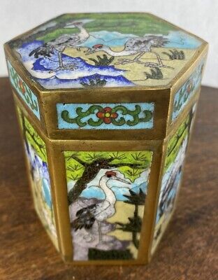 Chinese Antique Cloisonne Enamel Box Cranes And Trees  • 149.99$