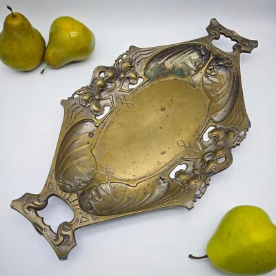 Jugendstil Schale Messing Quist Esslingen Tablett 1900 florale Lilien Blumendeko - Bild 1 von 4