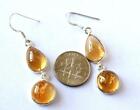 Solid 925 Sterling Silver Earrings - Natural Citrine 1 3/4" #D774
