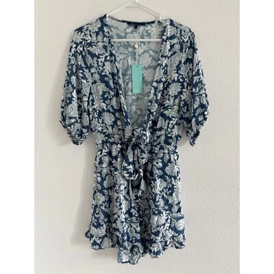 Nuevo con etiquetas Mameluco Shore Mujer Talla M Azul Blanco Paisley Corbata Volantes Playa Femenino Foto 1 de 4