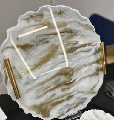 Gorgeous White And Gold Marble Effect Resin Tray Charcuterie Board Unique Design - Image 1 of 2