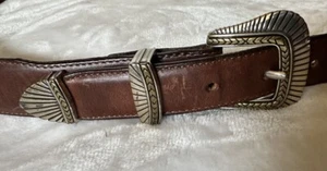 Vintage Billy Belts Calif Western Brown Leather Belt Silver Brass Conchos USA 42 - Picture 1 of 5