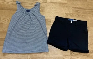 Girl's Gap & Old Navy Outfit Sz 8 - Black Striped Tank w/Black Jegging Shorts - Picture 1 of 7