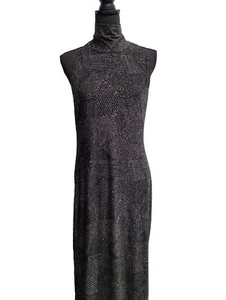 NWT KamaliKulture Halter/Turtleneck Maxi Gown (L) Grey-Black Geometric Stretchy - Picture 1 of 8