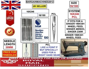 SINGER 196K301 WHEEL FEED 16X246 PCL SIZE 100/16 INDUSTRIAL SEWING MCHINE NEEDLE - Picture 1 of 4