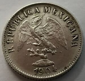 1904 Cn H Mexico 10 Centavos Culiacan KM-404 Silver RARE
