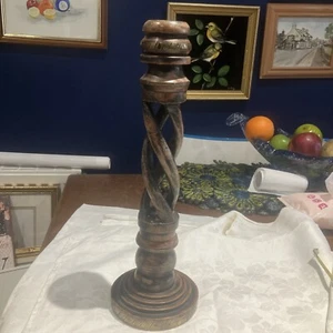 "PILAR CANDELABRO DE MADERA TALLADA RETORCIDA ESTILO VINTAGE RÚSTICO SHABBY CHIC 15""" - Imagen 1 de 6