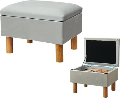 Storage Ottoman Footrest Stool – Hidden Storage & Cushion Top, Grey - Image 1 of 4