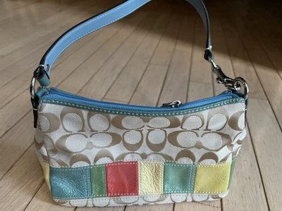 ~COACH Cartera Baggette Mini Bolso *Legado* Rayas Firma Beige Colorido Foto 1 de 4